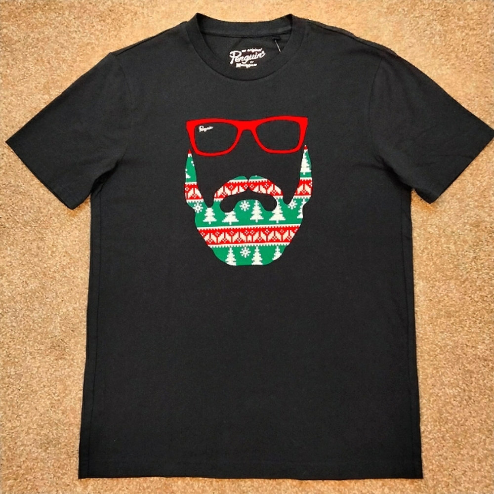 NWT Sz M Penguin Navy Santa Face Christmas T-Shirt - Picture 1 of 5